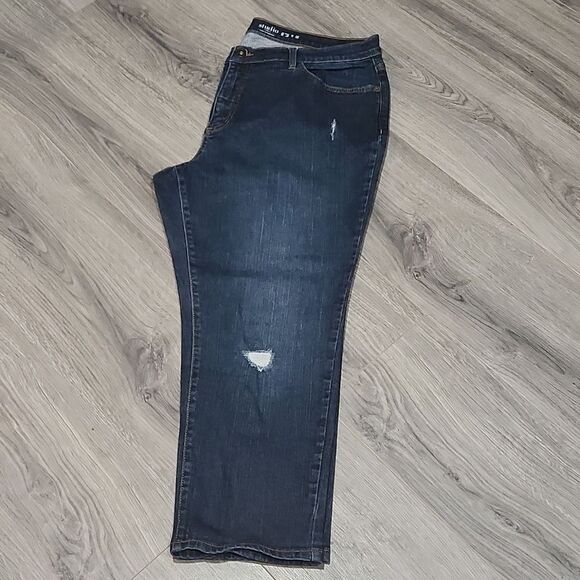 Denim & Co Style Dark Rugged Straight Leg Jeans - Picture 1 of 5